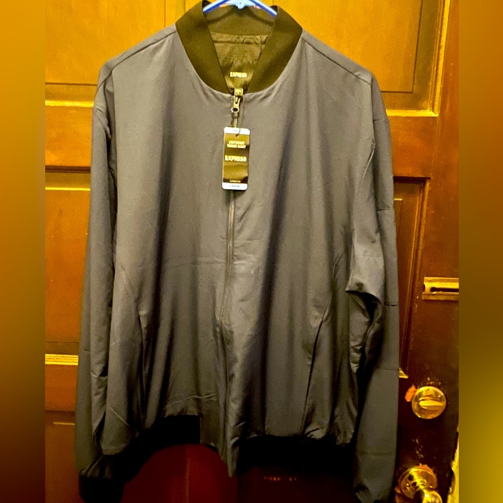 Men’s Express Lightweight Navy Blue Bomber Jacket - Waterproof (Size Large, NWT)
